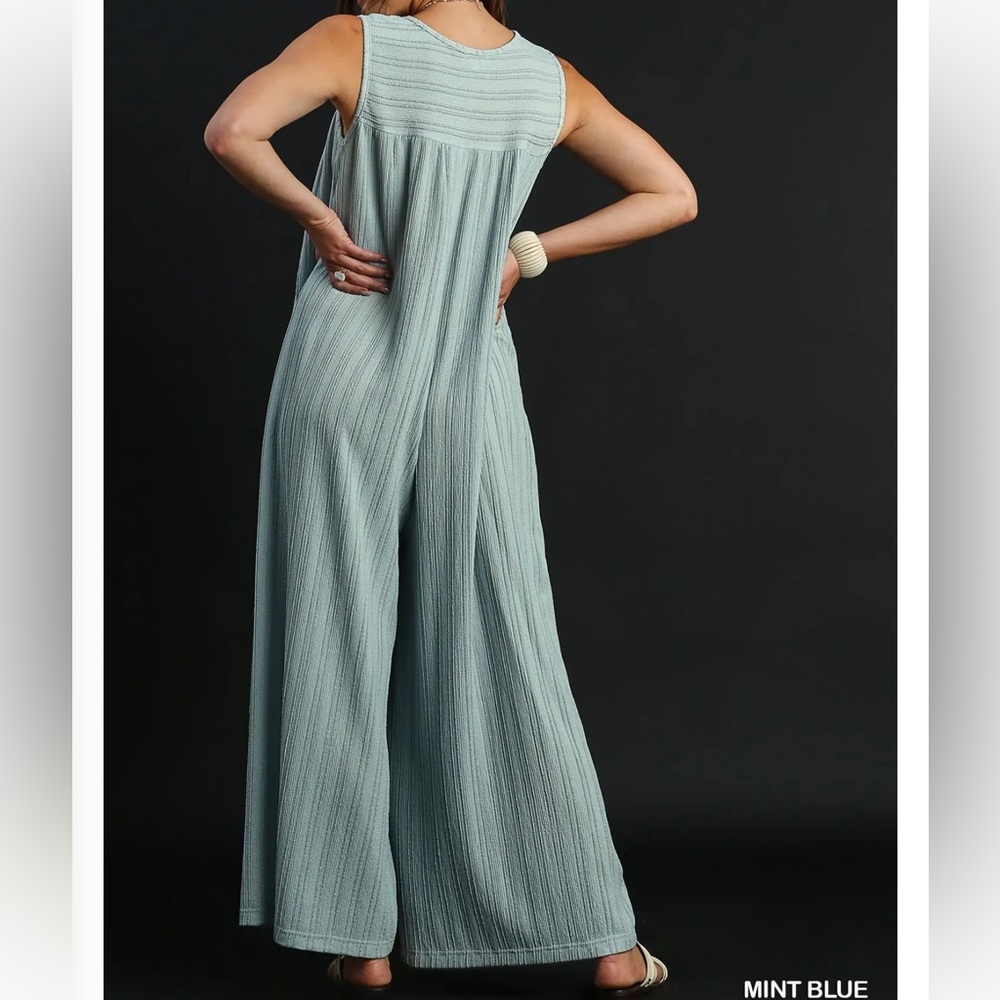 Umgee Sleeveless Wide-Leg Jumpsuit in Mint Blue - Picture 3 of 3